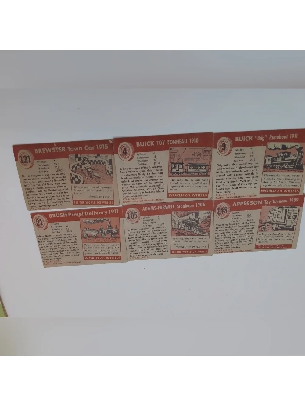 1954 Topps Car Cards Set 6 1900s Apperson, Buick, Brush, Adams-Farwell, Brewster